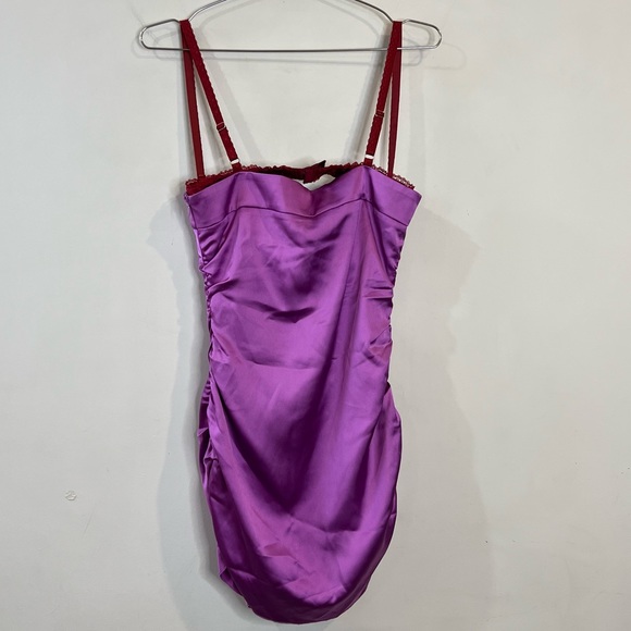 GUIZIO Danielle Ruched Satin mini Dress in orchid size medium - Picture 10 of 12